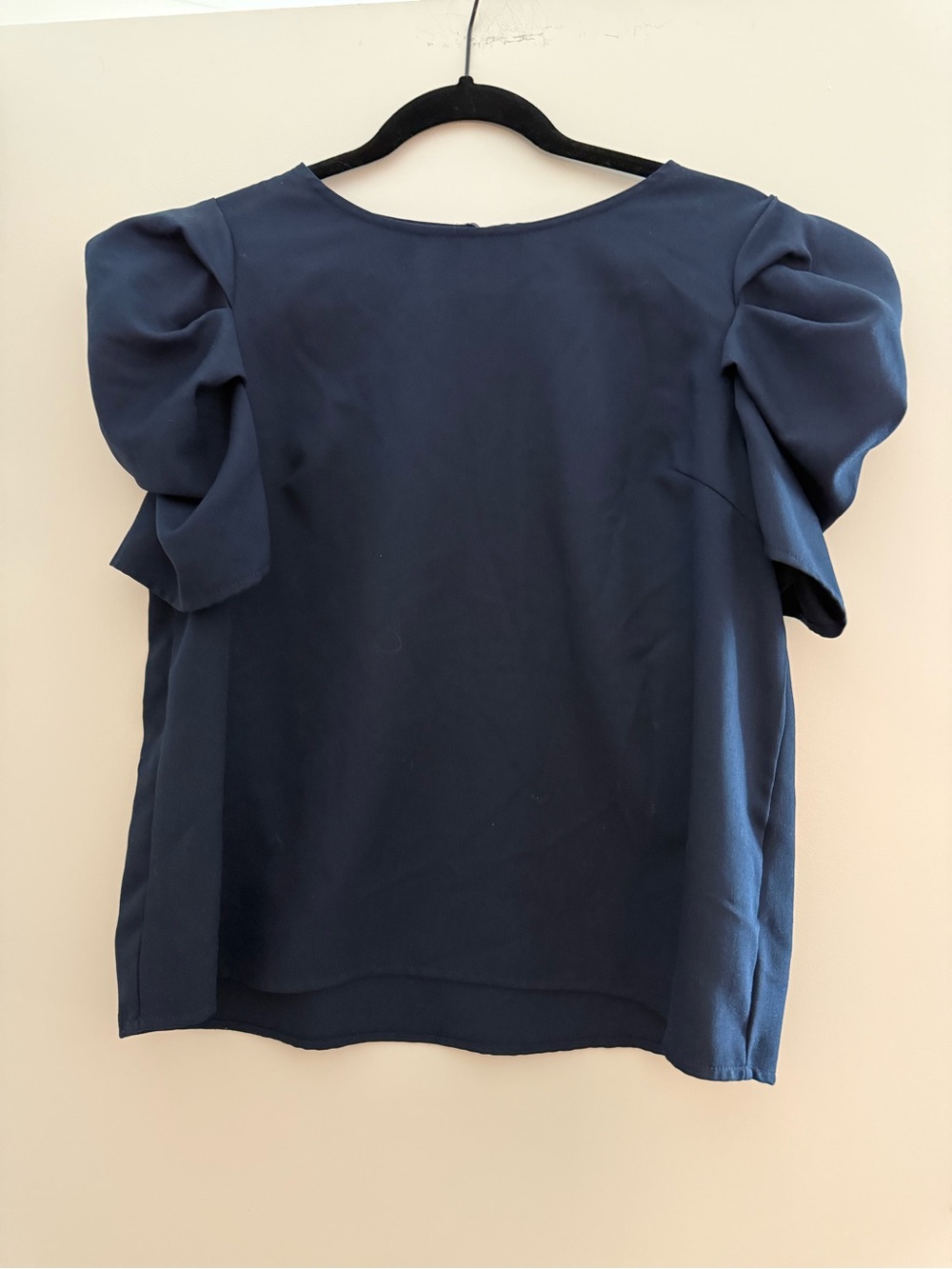 Women's Navy Puff-Sleeve Blouse - Unbranded